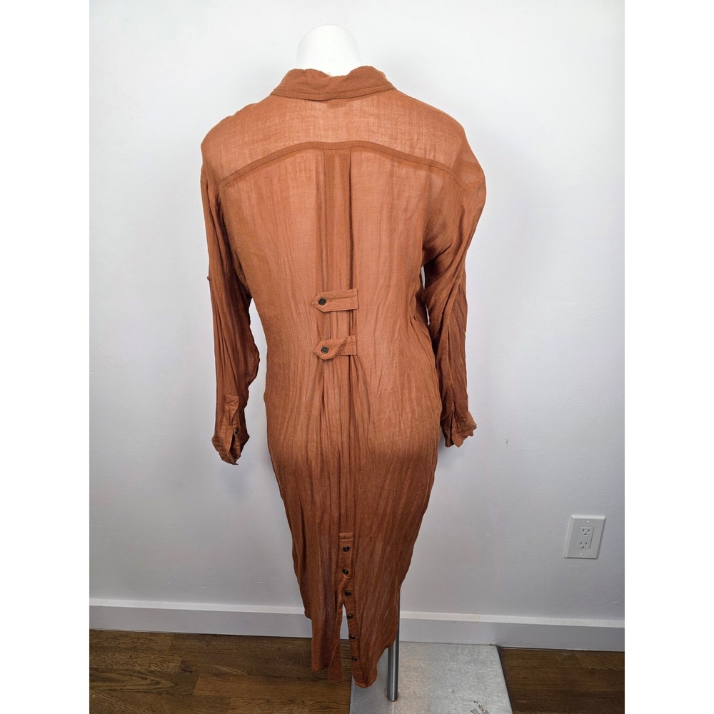 Free People Rust Brown Rayon Wool Button Front Crinkle Shirt Dress Women's Small - Picture 2 of 8